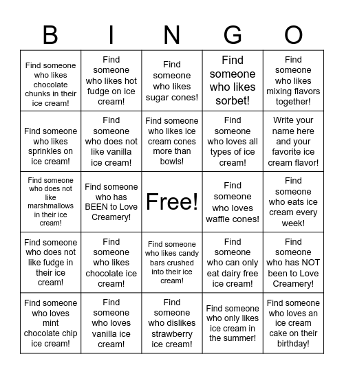 Ice Cream Flavors Bingo Card