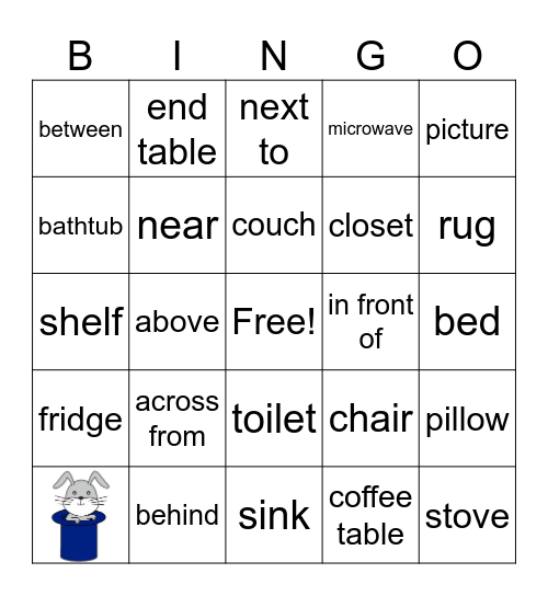 Prepositions and Household Items Bingo Card