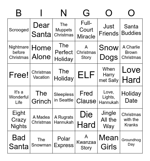 Holiday Bingo Card