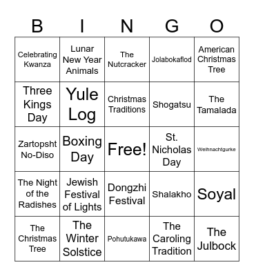 Winter Traditions and Holidays Bingo Card