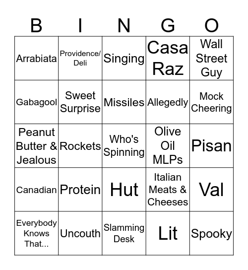 Round 14 Bingo Card