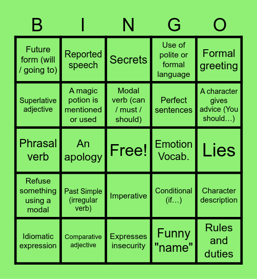SHERK 2: B1 BINGO Card