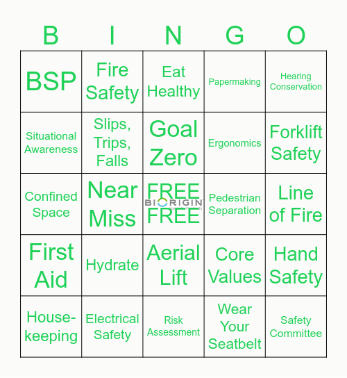 ND Safety Bingo Card