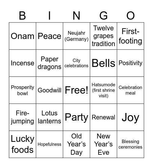 New Year Bingo Card