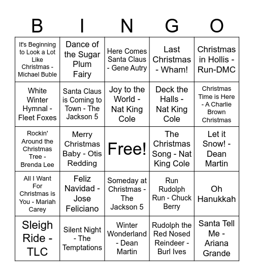 Winter Holiday Bingo Card