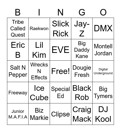 HIP HOP Bingo Card