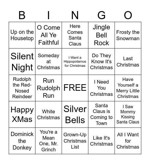 Musical Holiday Bingo Card