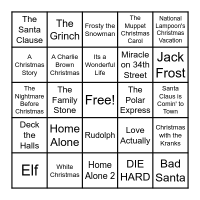 Christmas Movie Bingo Card