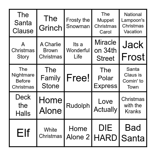 Christmas Movie Bingo Card