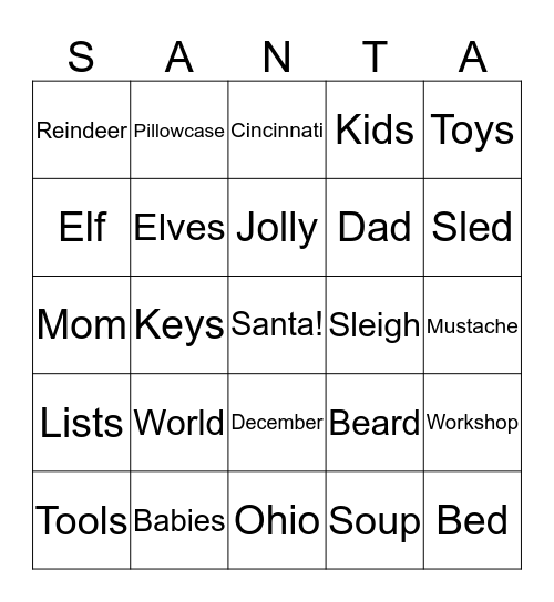 Santa from Cincinnati Bingo Card