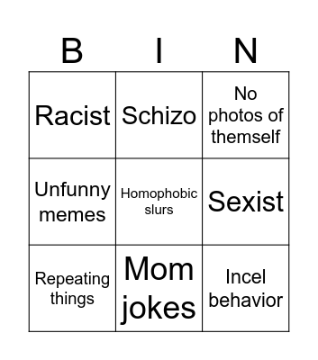 Incel bingo Card