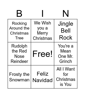 Christmas Music Bingo Card