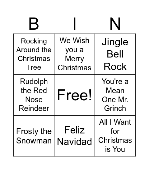 Christmas Music Bingo Card