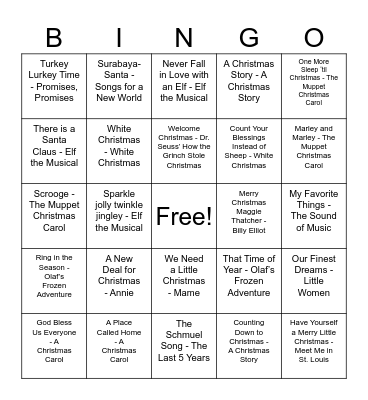 Musical Holiday Bingo Card