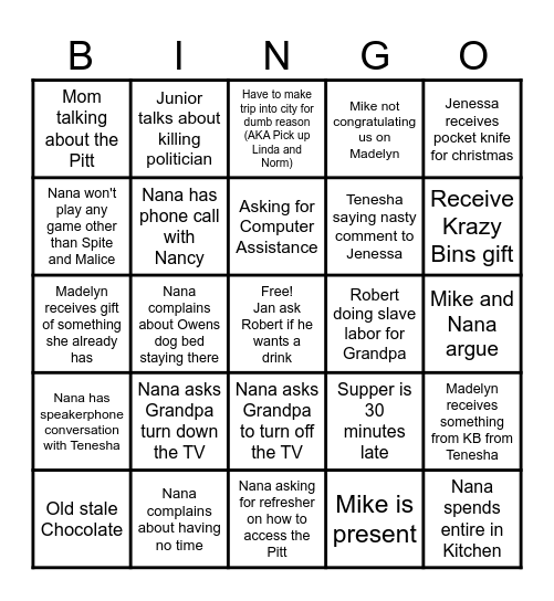 Paproski Christmas Bingo Card