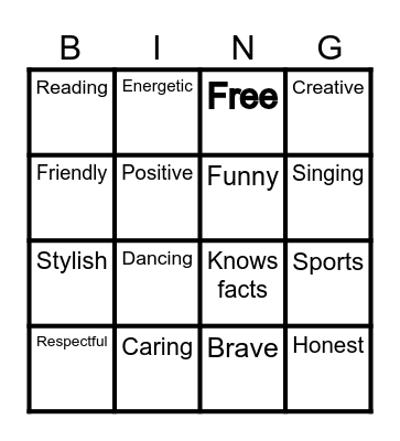 Strengths Bingo Card