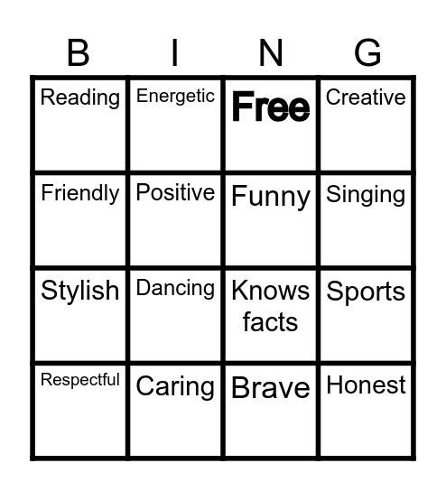Strengths Bingo Card