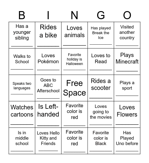 Untitled Bingo Card