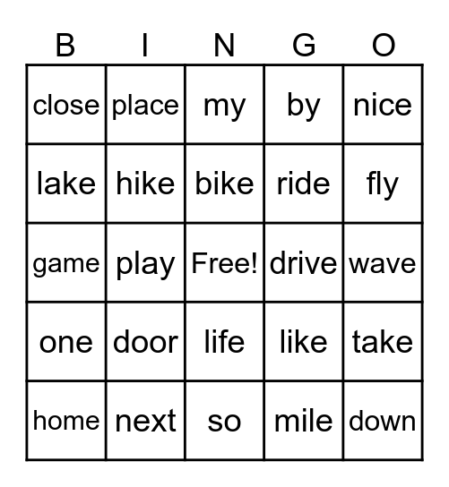 Lake Hills Drive Bingo Card