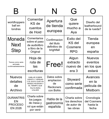 State of the Aya Bingo Card