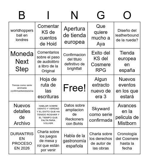 State of the Aya Bingo Card