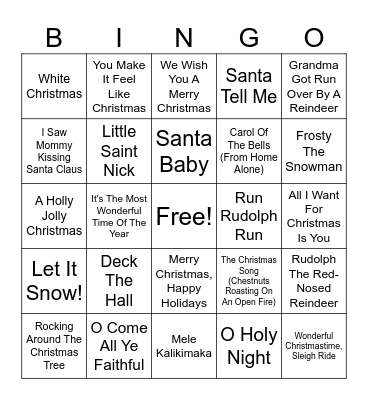 Christmas Music Bingo Card
