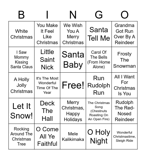 Christmas Music Bingo Card