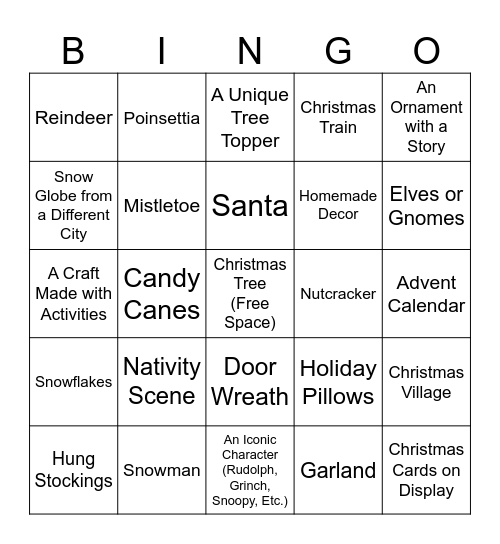 Deck the Halls Scavenger Hunt Bingo Card