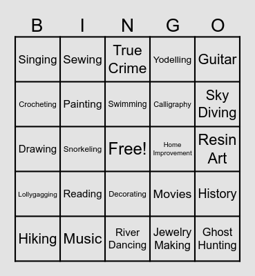 Hobby / Skill BINGO Card