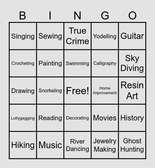 Hobby / Skill BINGO Card