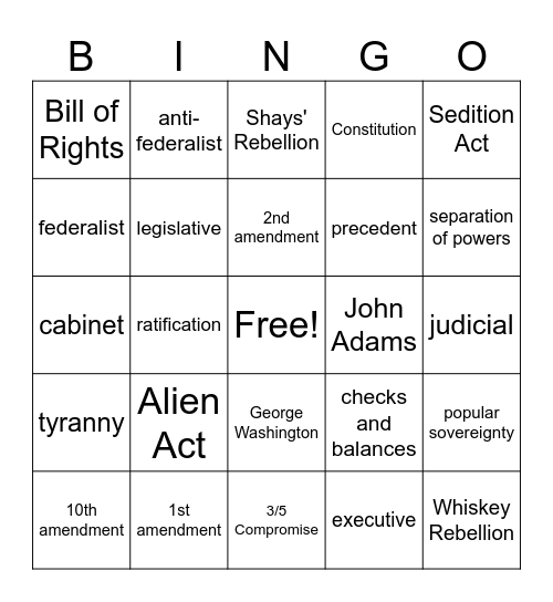 Unit 2 Vocab Review Bingo Card