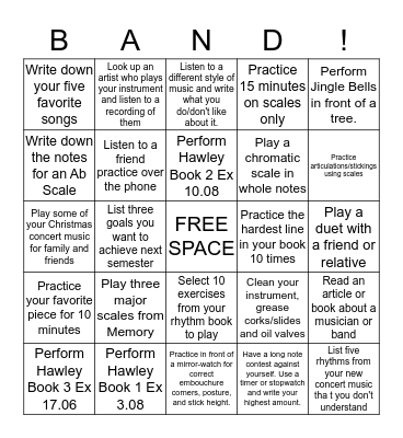 Holiday Break Practice Bingo Card