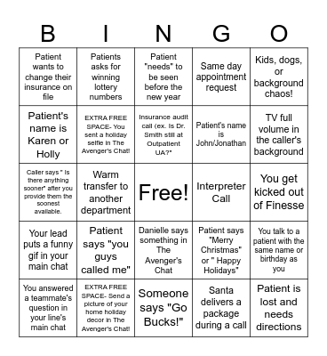 Call Center Bingo Card