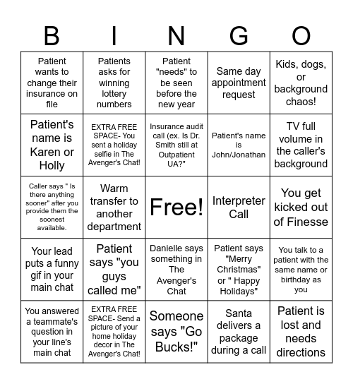 Call Center Bingo Card
