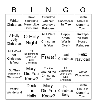 Christmas Song Bingo Card