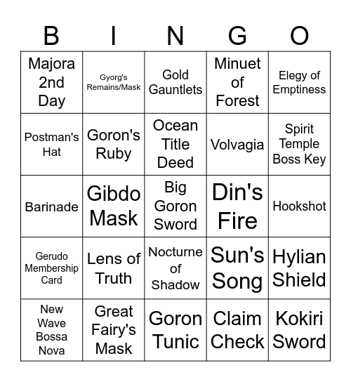 BoxTeamJoosh OOT-MM Bingo Card
