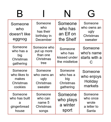 Christmas Bingo Challenge! Bingo Card