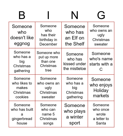 Christmas Bingo Challenge! Bingo Card