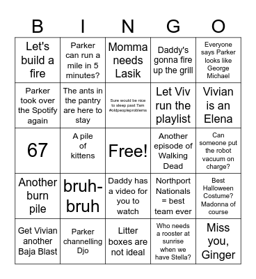 Family Bingo 2025 Bingo Card