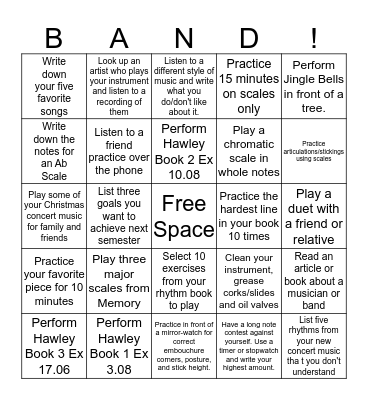 Holiday Break Practice Bingo Card