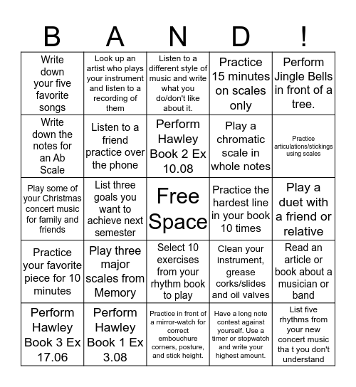 Holiday Break Practice Bingo Card