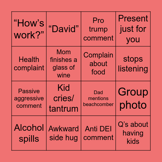 Christmas Party Bingo Card