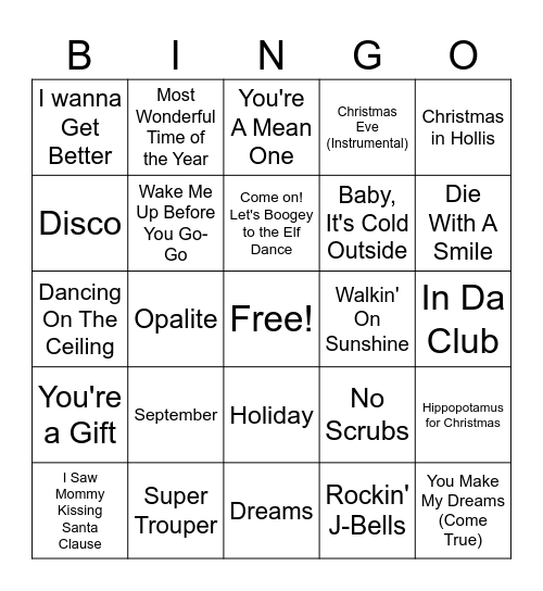 Winter Music Bingo Card