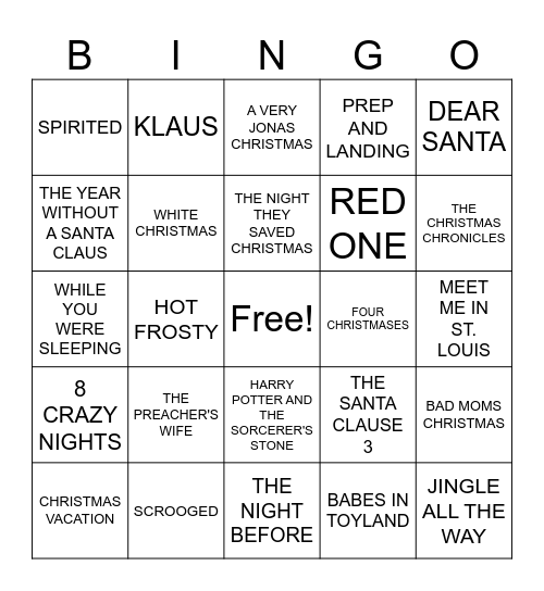 CHRISTMAS MOVIES Bingo Card