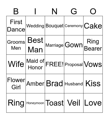 Bridal Bingo Card