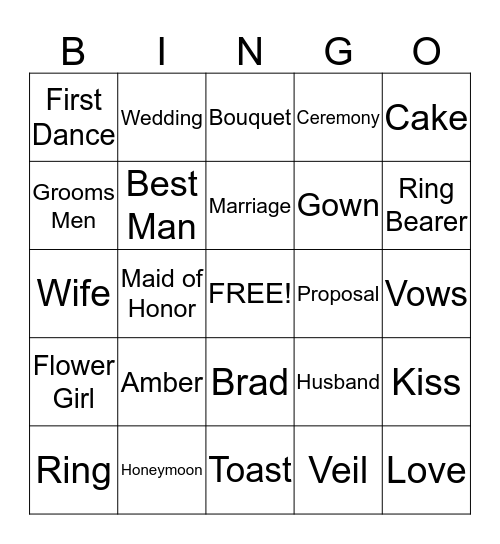 Bridal Bingo Card