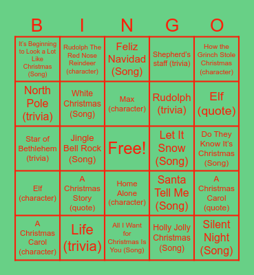 CHRISTMAS Bingo Card