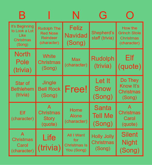 CHRISTMAS Bingo Card