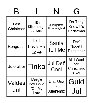 Julesange Bingo Card