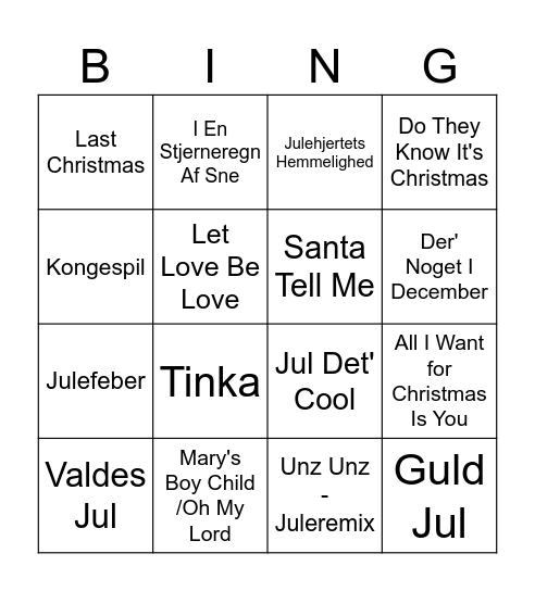 Julesange Bingo Card